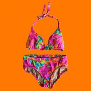 60's vintage groovy pink floral low rise bikini XS SMALL *deadstock*